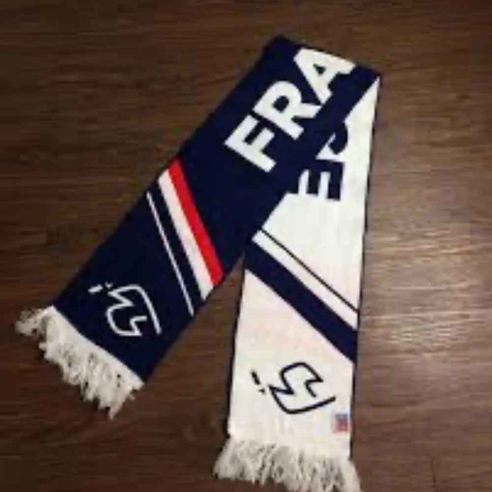 France Themed Gender Neutral Blue, Red, and White Scarf wi/White Fringe 58” X 8”